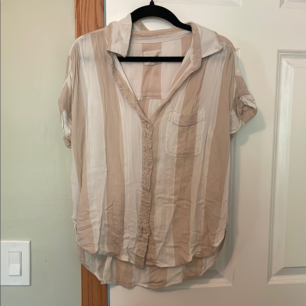 American Eagle Outfitters Beige Striped Button Down Shirt